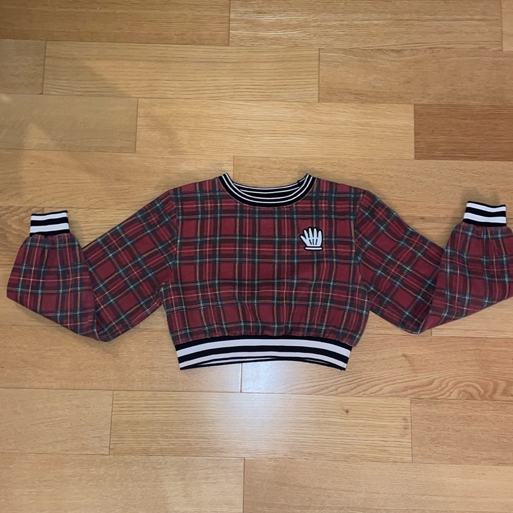 Lazy Oaf Plaid Long Sleeve Crop Top